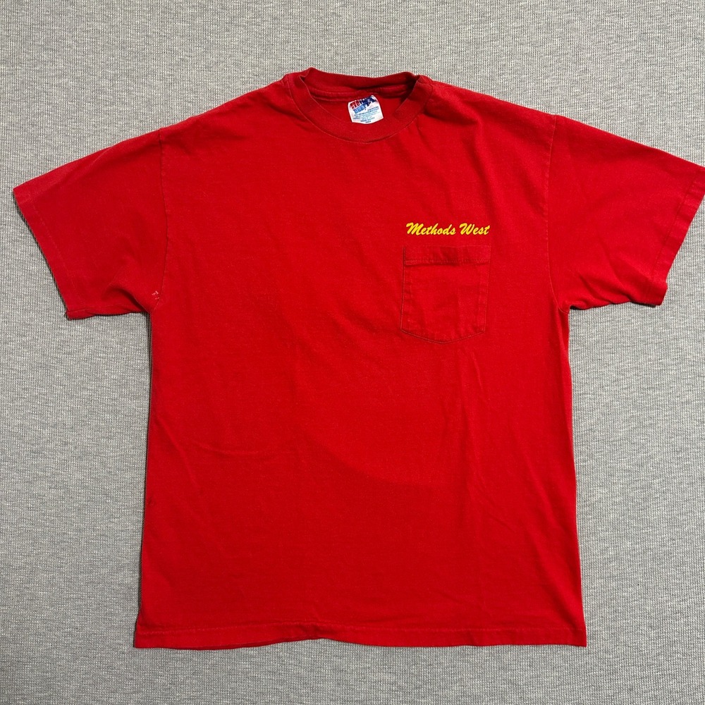 Vintage Hanes Beefy-T Methods West Pocket Graphic T-Shirt Red Size Large